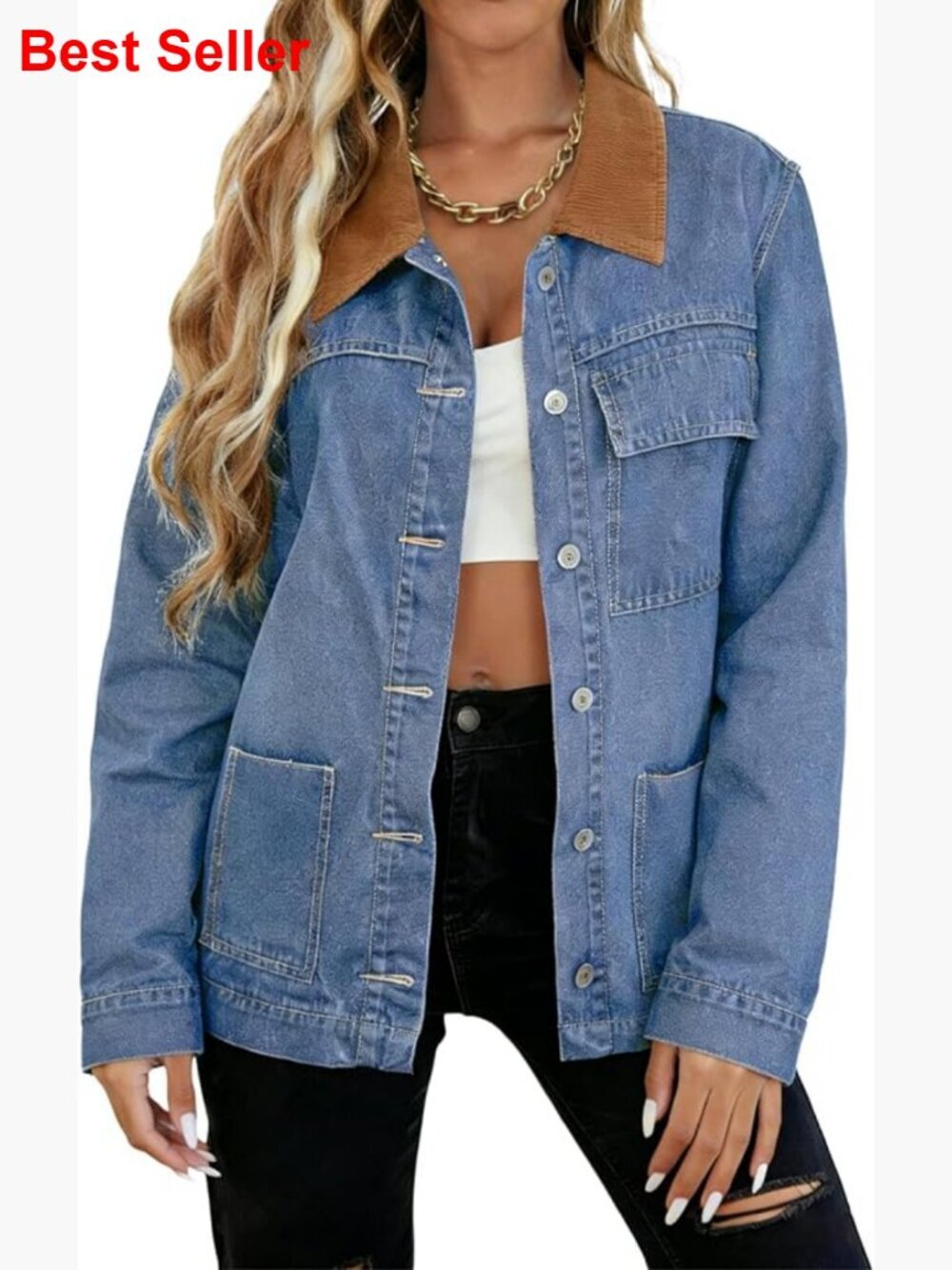 Women's Vintage Oversized Denim Jacket Long Sleeve Lightweight